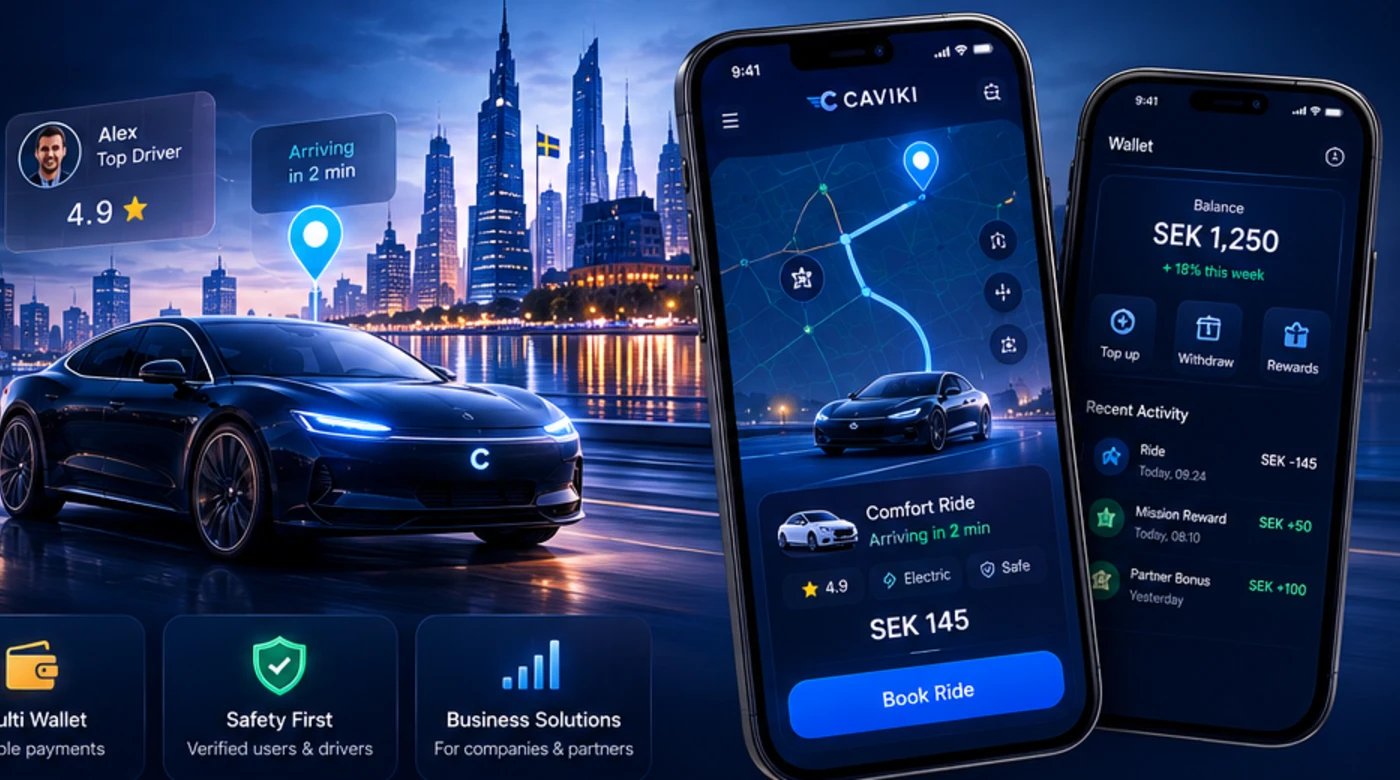CAVIKI mobility experience with electric car, passenger app and wallet